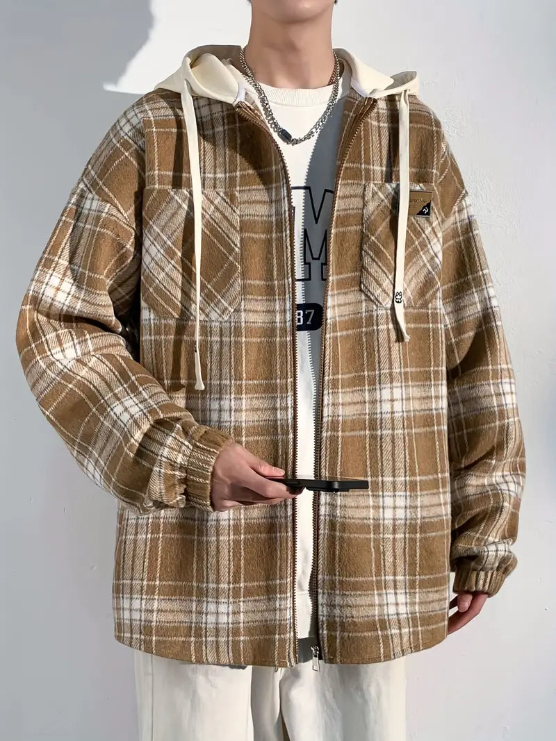 Inspie | Herren Vintage-inspirierte Karierte Kapuzenjacke - lässige Baumwollmischung