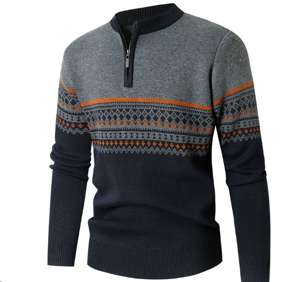 Umed | Pullover mit hohem Kragen, Reißverschluss und Fair Isle-Muster