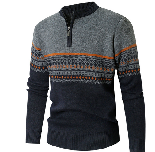 Umed | Pullover mit hohem Kragen, Reißverschluss und Fair Isle-Muster