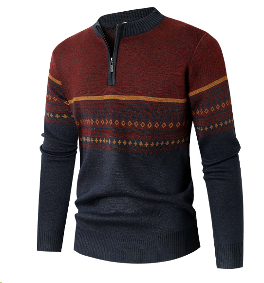 Umed | Pullover mit hohem Kragen, Reißverschluss und Fair Isle-Muster