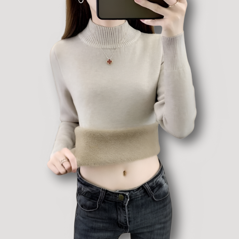 Kym | Gestrickt Furry Plüsch Turtleneck Form-Fitting Pullover