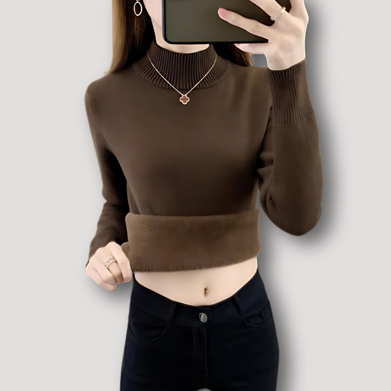 Kym | Gestrickt Furry Plüsch Turtleneck Form-Fitting Pullover