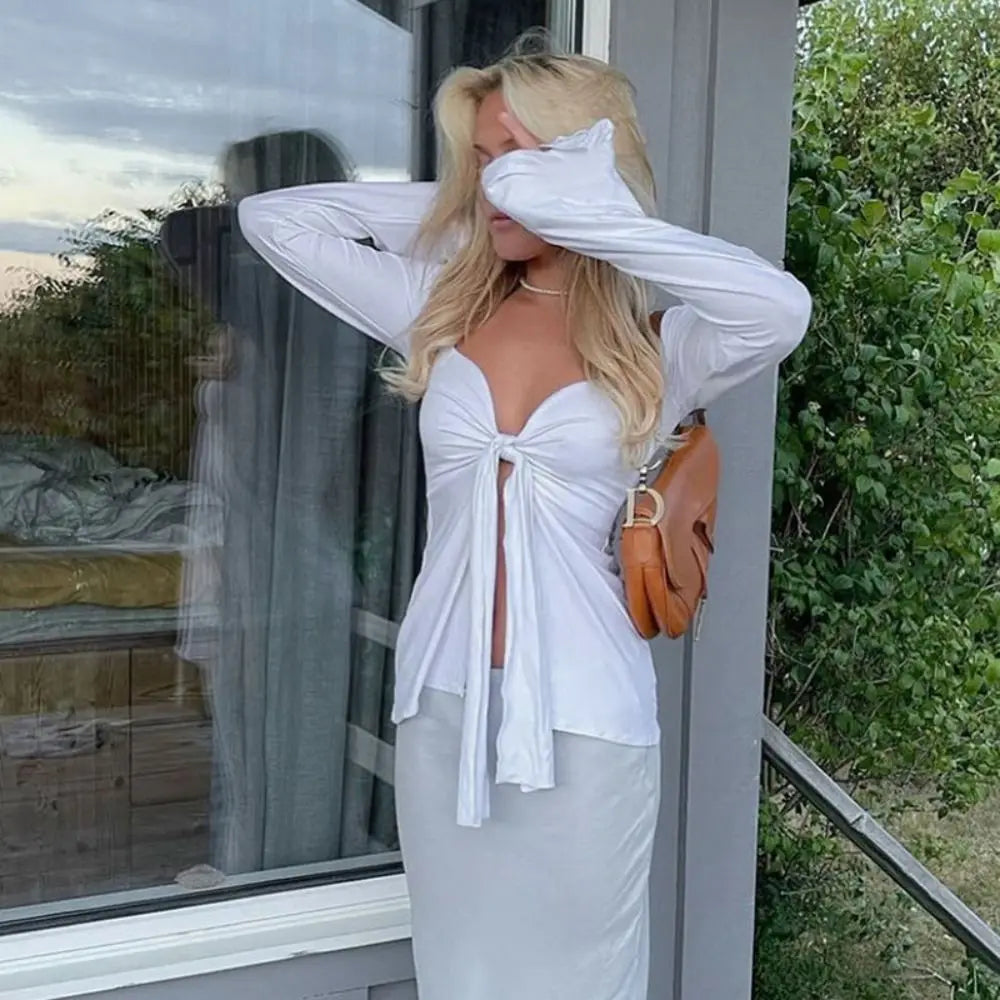 Xen | Elegante Vorderknoten V-Ausschnitt Bluse