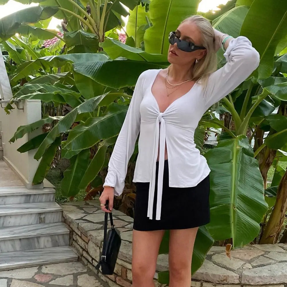 Xen | Elegante Vorderknoten V-Ausschnitt Bluse