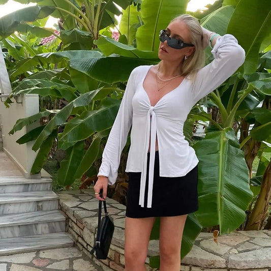 Xen | Elegante Vorderknoten V-Ausschnitt Bluse