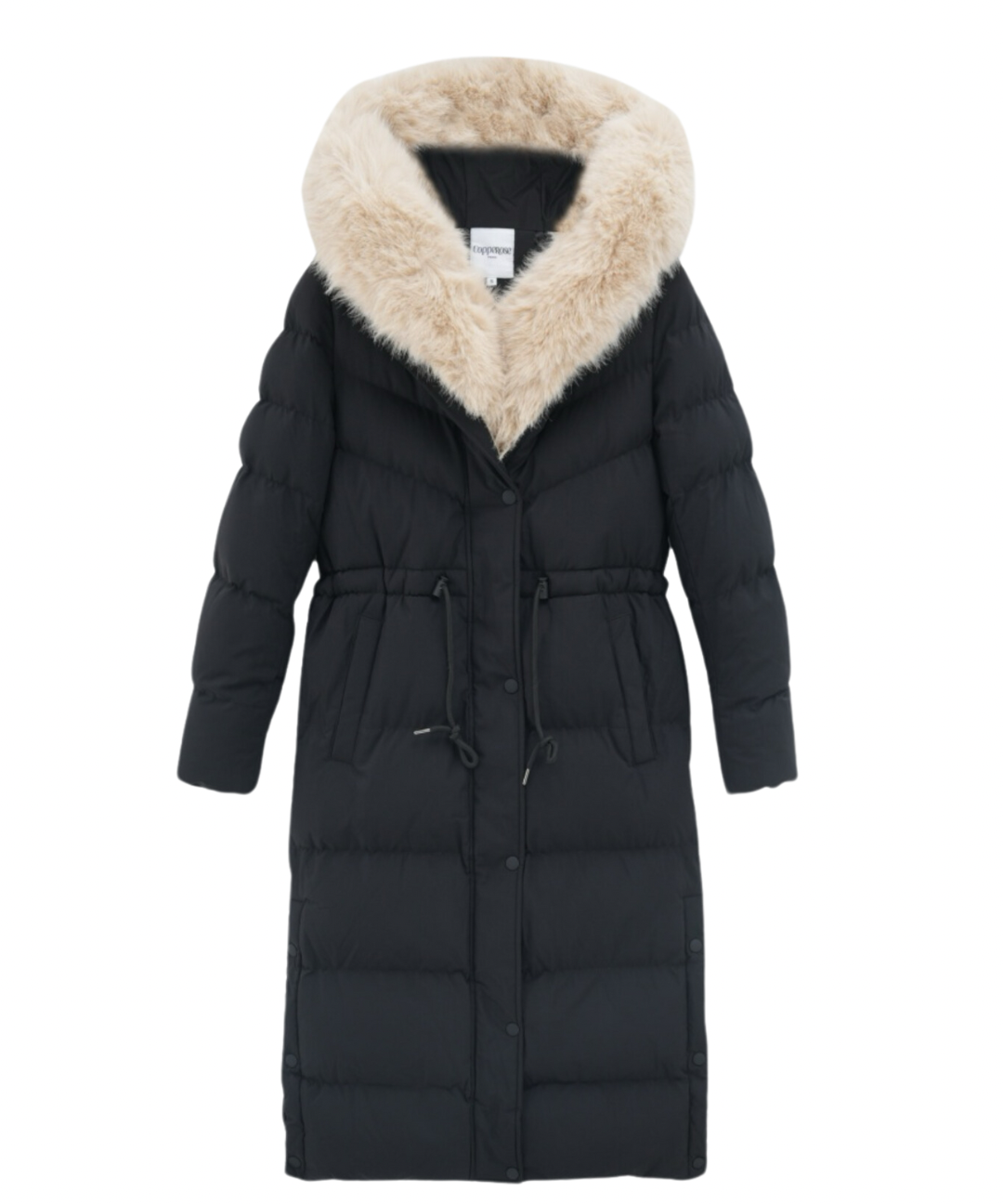 Damen Wintermantel | Lange Steppjacke | Warm Gefüttert | Kapuze mit Imitationsfell