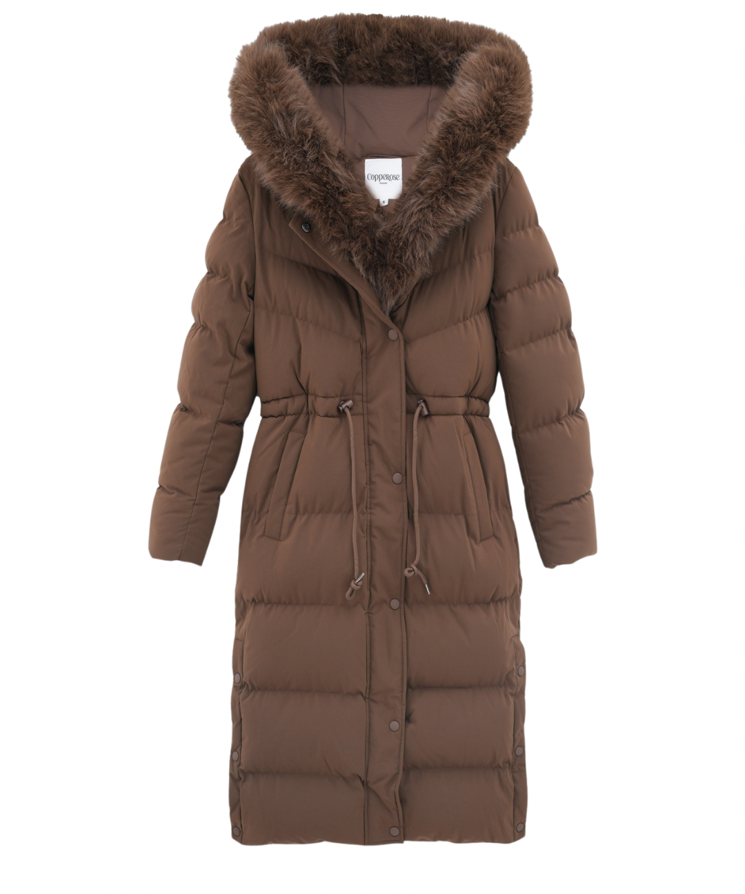 Damen Wintermantel | Lange Steppjacke | Warm Gefüttert | Kapuze mit Imitationsfell