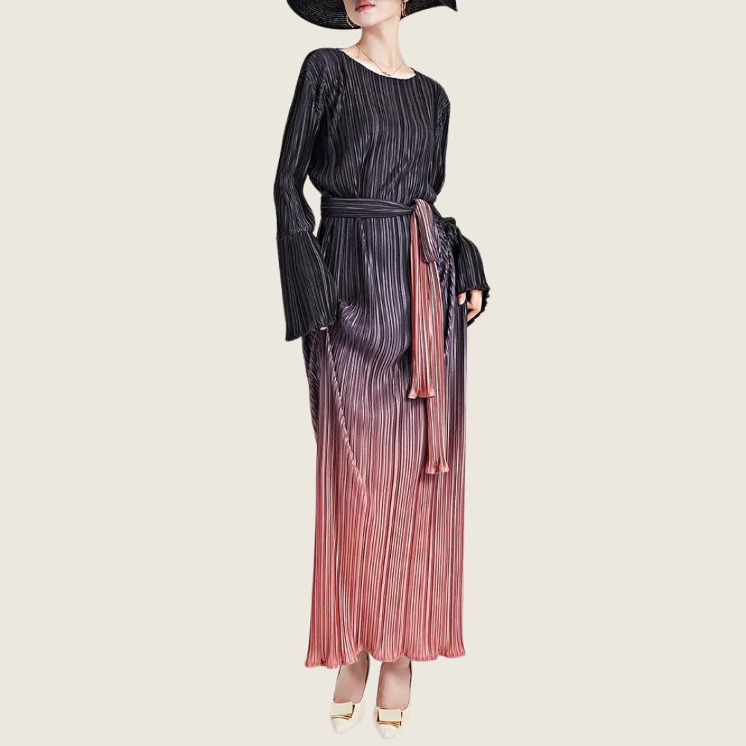 Kai | Geplooide Maxi-Kleid mit Riemen und Bischofsmouwen