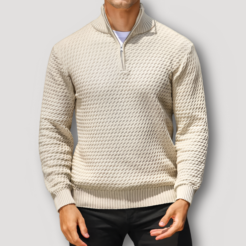 Karis | Half Zip Textured Waffel Gestrickter Pullover