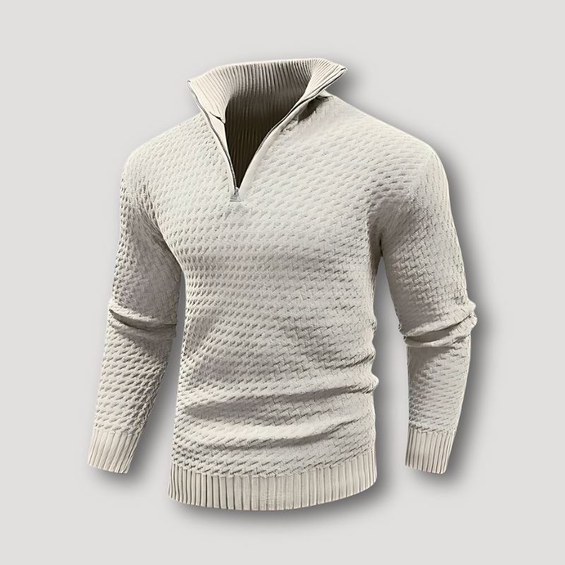 Karis | Half Zip Textured Waffel Gestrickter Pullover