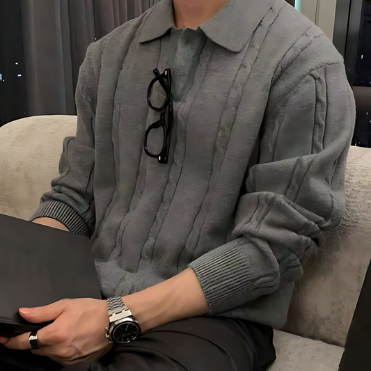 Kamille | Dunkelgrauer Baggy Drop Shoulder Zopfstrick Pullover