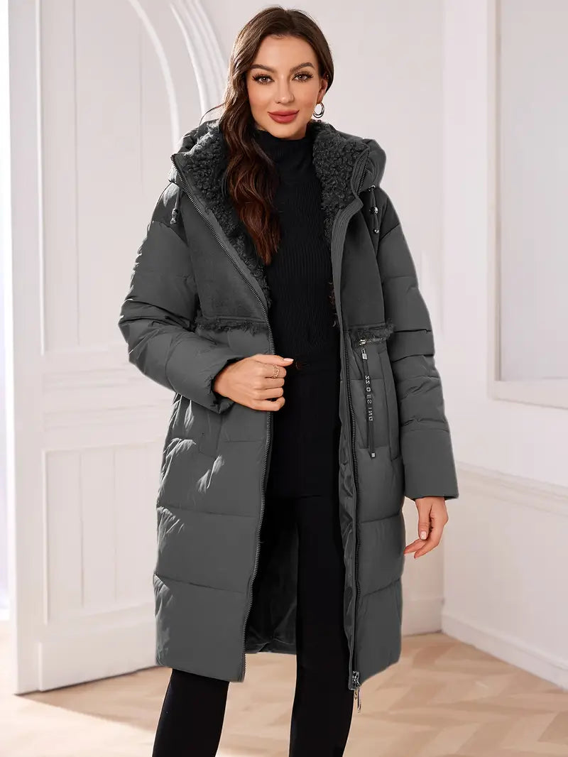 Plusch | Lange Winterjacke mit abnehmbarem Kunstfellkragen – Kapuze & Dual-Zip