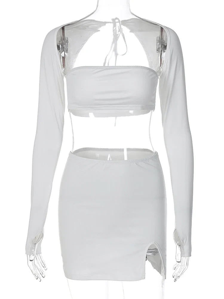 Adrianna | Bandagen-Crop-Top-Rock mit Schlitz