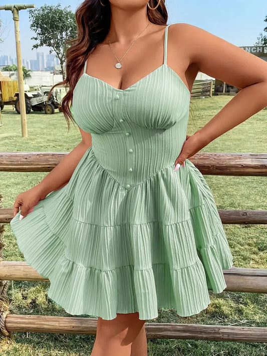 Maria - Texturiertes, solides, gestuftes Cami-Kleid in Übergröße