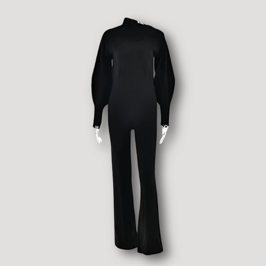 Branwen | Geripptes Gestrickt Oberteil Matching Hose Asymmetrical Collar Twin Set