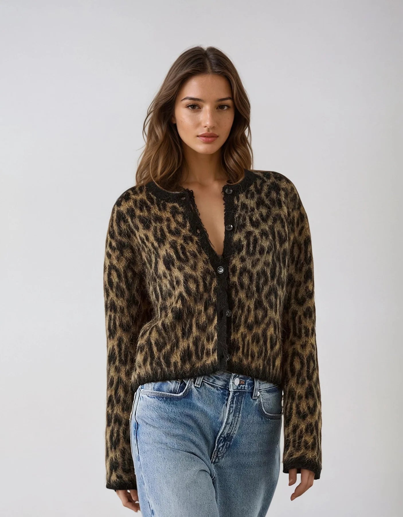 Katren | Damen Leopard Cardigan mit Rundhalsausschnitt