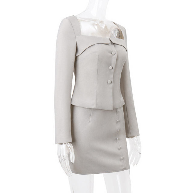 Raleigh | Blazer- und Rock-Set mit Vierkant-Ausschnitt