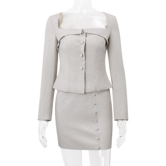 Raleigh | Blazer- und Rock-Set mit Vierkant-Ausschnitt