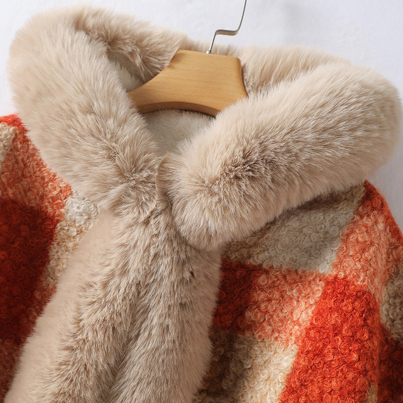 Risa | Poncho-Jacke mit Kunstfellfutter