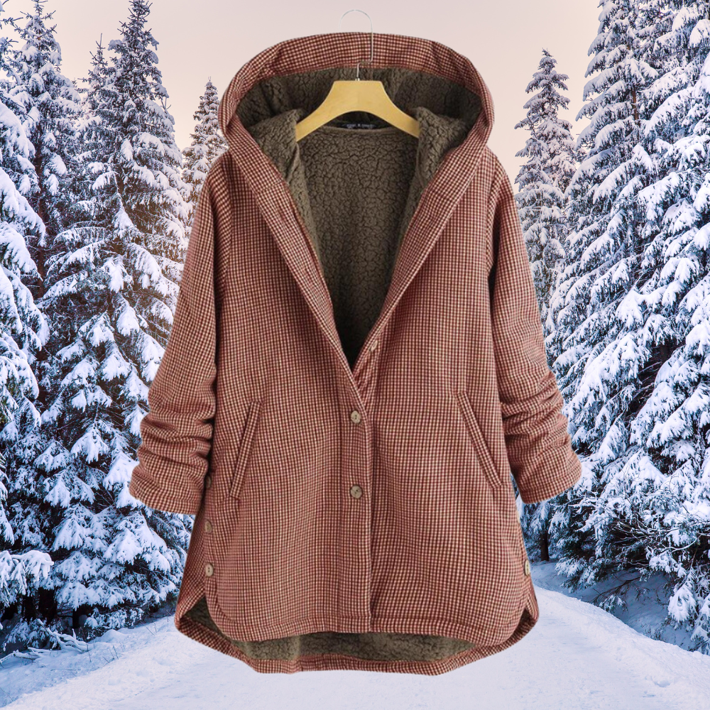 Maiah | Karierte Damenjacke mit Knöpfen, Fleece-Futter und Kapuze