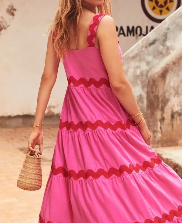 Harlyn | Weißes Maxi-Kleid mit Blauen Wellen