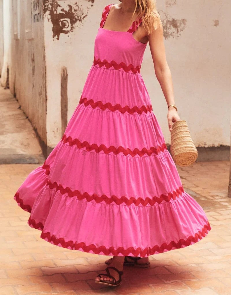 Harlyn | Weißes Maxi-Kleid mit Blauen Wellen