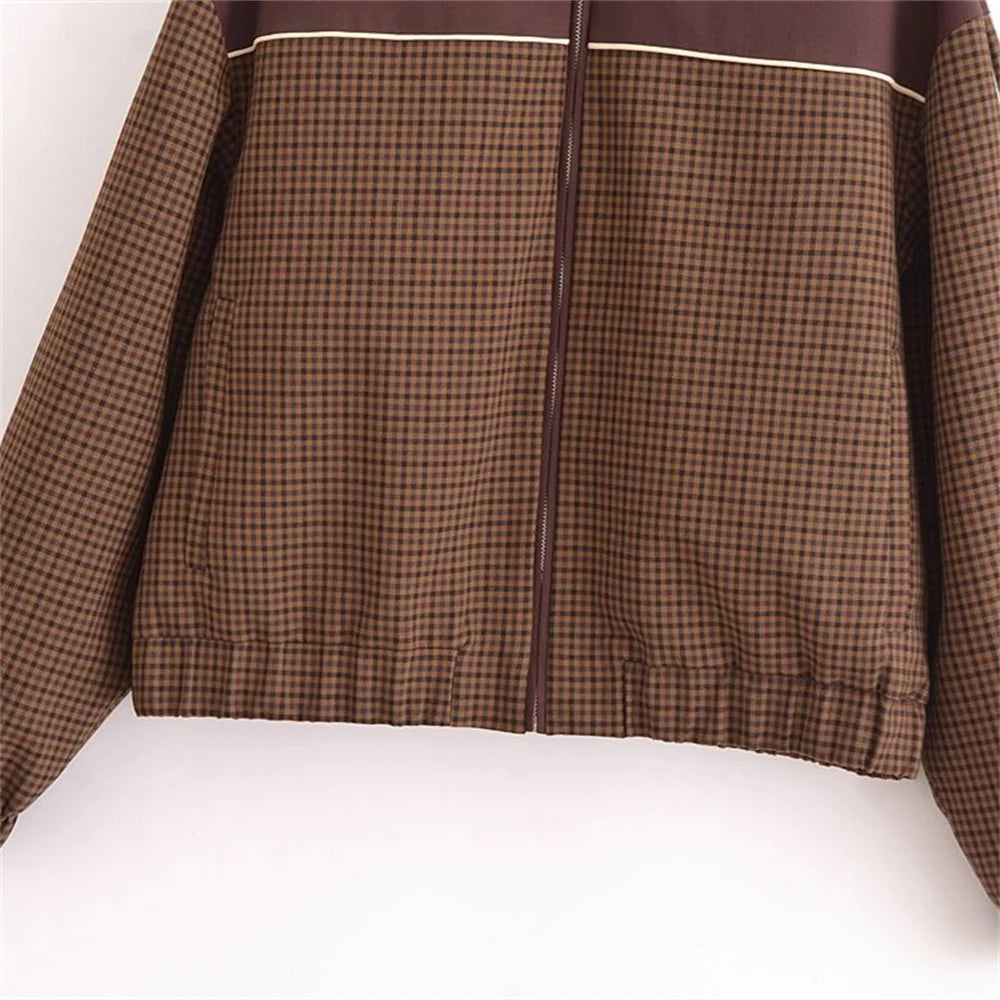 Clare | Retro Karierte Patchwork-Reißverschlussjacke für Damen