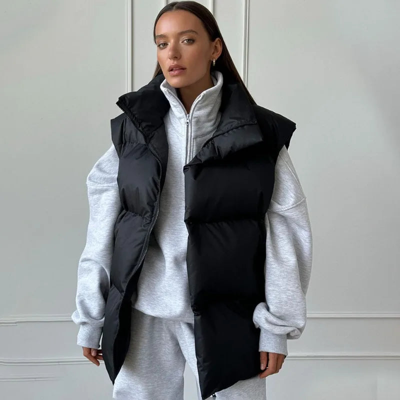 Philipa | Damen Baumwollweste ohne Ärmel, Warm für den Winter mit Reißverschluss