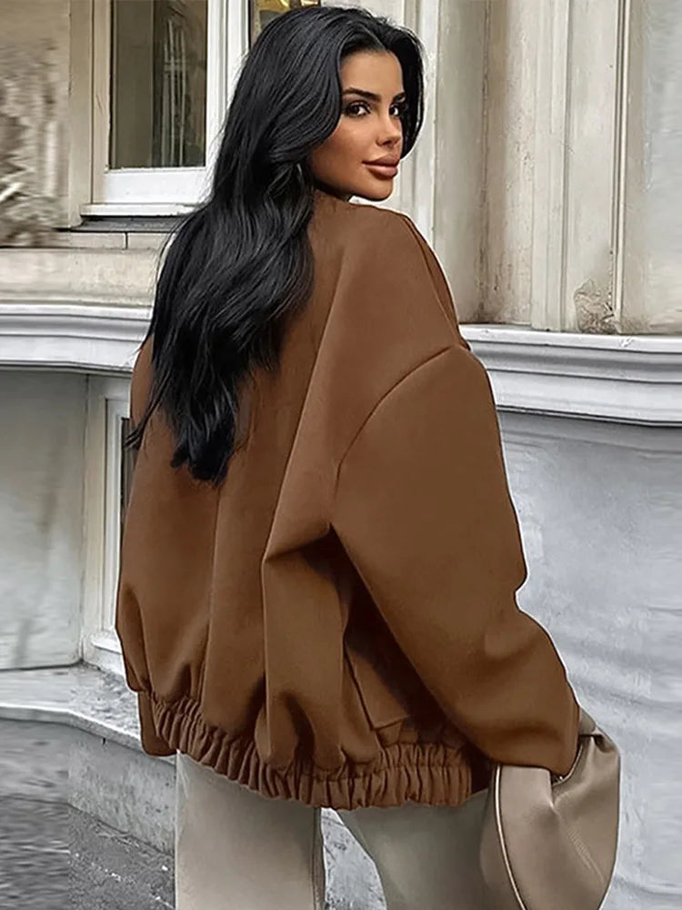 Zaita | Oversize Wollmantel in Braun mit Knöpfen und Taschen
