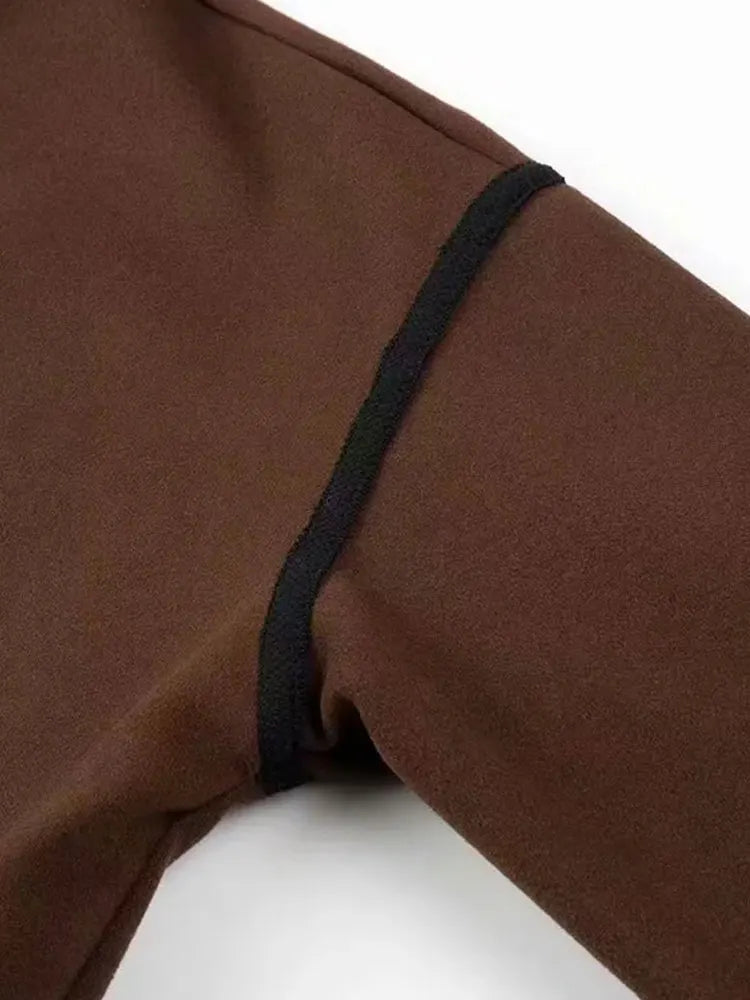 Lyna | Damen einreihiger Wollmantel in Braun, lässig chic mit Puffärmeln und Stehkragen