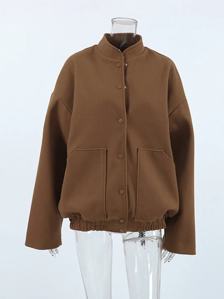 Zaita | Oversize Wollmantel in Braun mit Knöpfen und Taschen