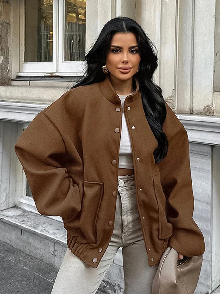 Zaita | Oversize Wollmantel in Braun mit Knöpfen und Taschen