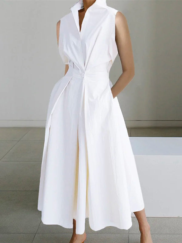 Gabrielle | Weißes Hemdkragen Urban Baumwollkleid