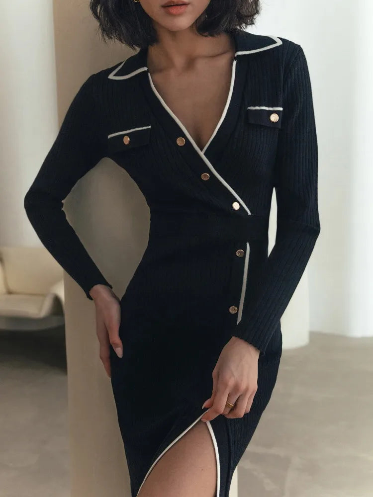 Aelwyn | Elegantes Patchwork-Strick-Maxikleid