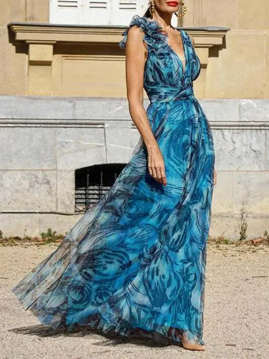 Candra - BÖHMISCHER RESORT-STIL PFAUENBLAU LANGES KLEID