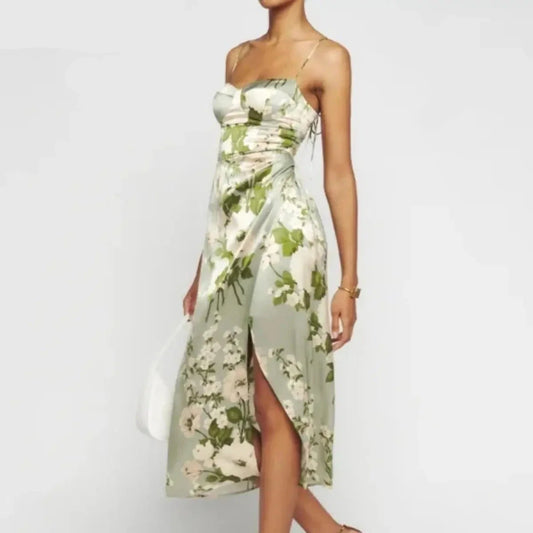 Emily | Atemberaubendes Grünes Sommerblumenkleid