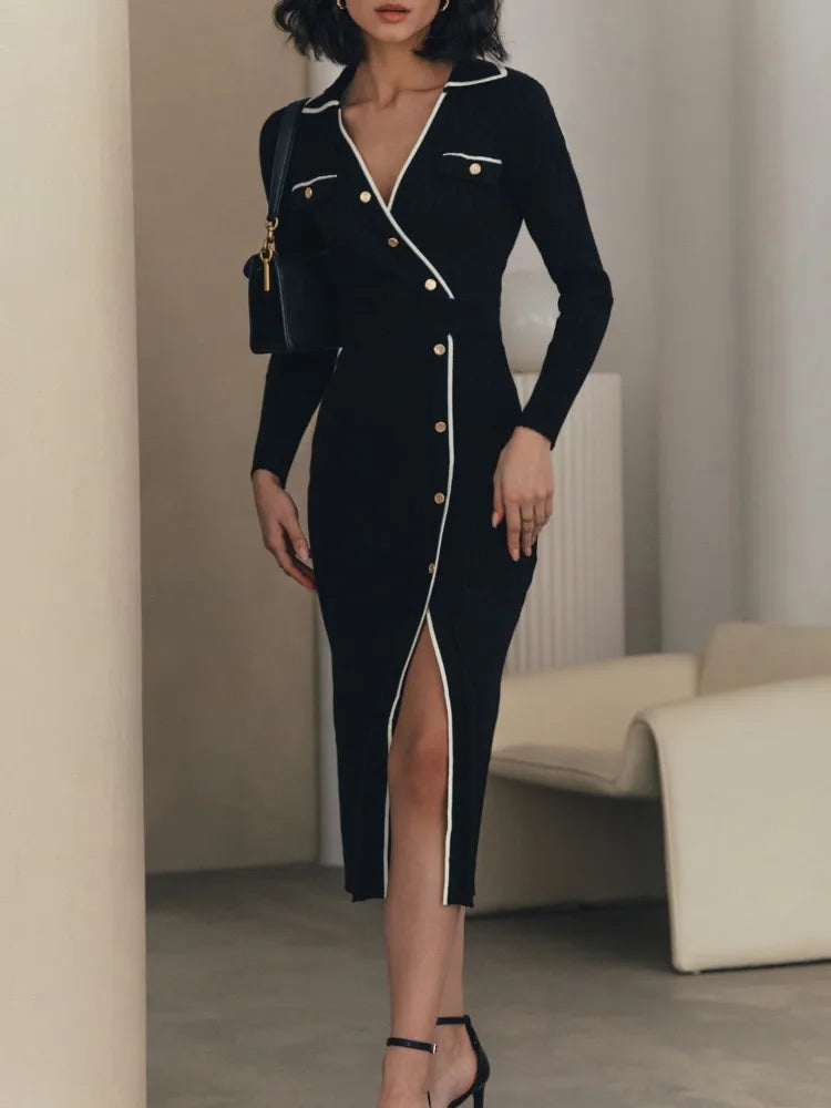 Aelwyn | Elegantes Patchwork-Strick-Maxikleid