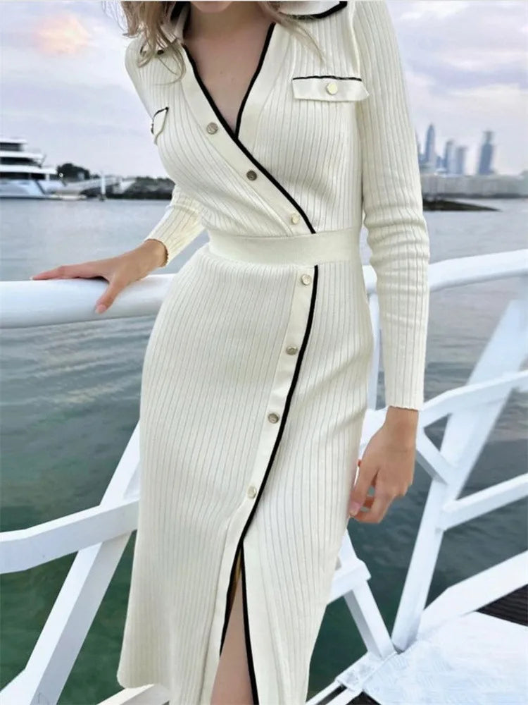 Aelwyn | Elegantes Patchwork-Strick-Maxikleid