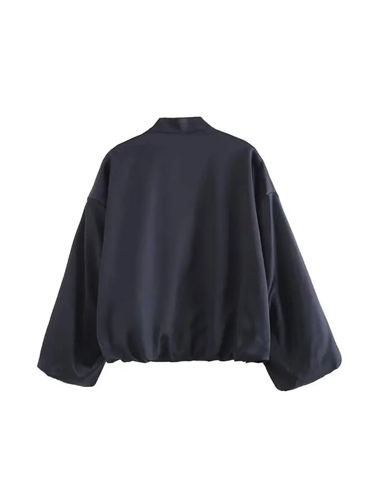 Larha | Damen langärmliger Aviatik-Blouson Oversize mit Zwei-Wege-Reißverschluss