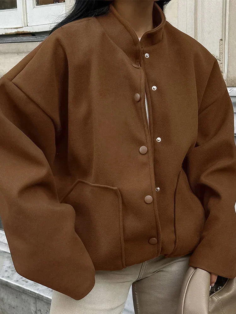Zaita | Oversize Wollmantel in Braun mit Knöpfen und Taschen