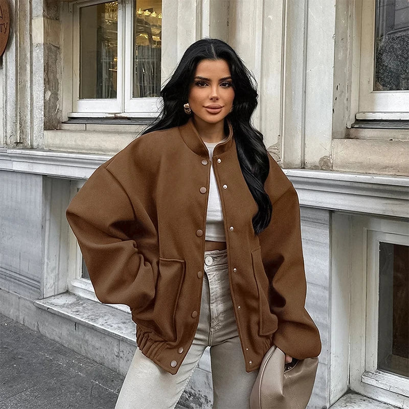 Zaita | Oversize Wollmantel in Braun mit Knöpfen und Taschen