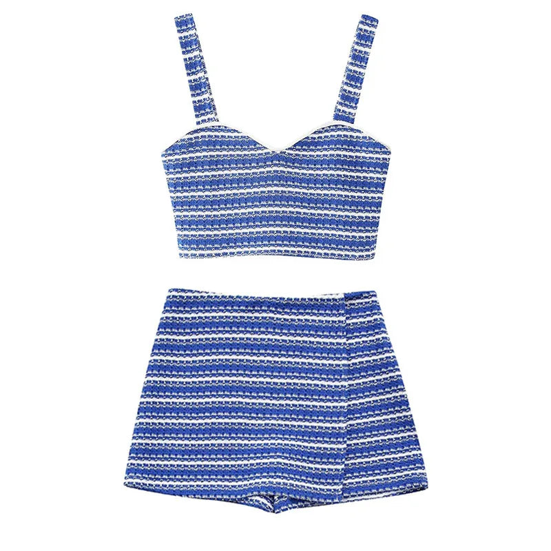 Henna | Gestricktes gestreiftes Top und kurze Hose