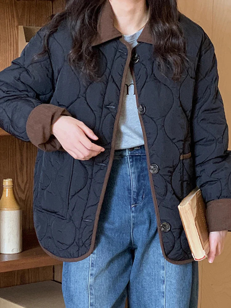 Yra | Blockfarbener Mantel Damen im koreanischen Stil