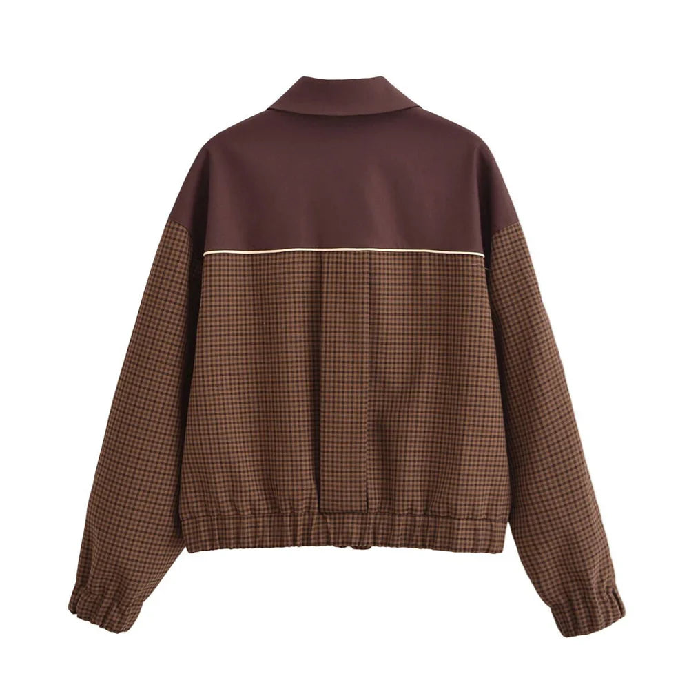 Clare | Retro Karierte Patchwork-Reißverschlussjacke für Damen