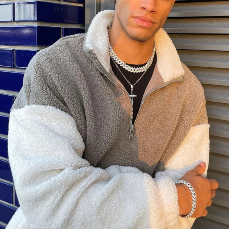 Elyas | Colorblock Fleece-Pullover mit Reißverschluss für Männer