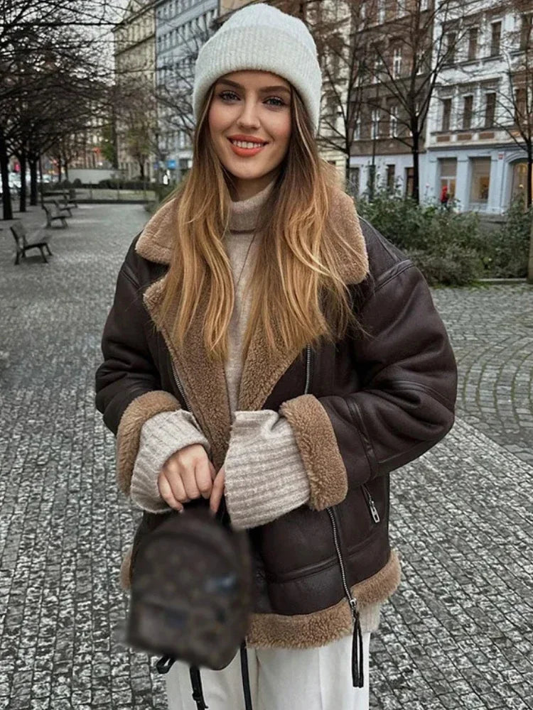Jaline | Vintage-Lammwolljacke für Damen mit Reißverschluss und Taschen – Für kalte Tage
