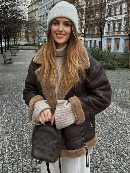 Jaline | Vintage-Lammwolljacke für Damen mit Reißverschluss und Taschen – Für kalte Tage