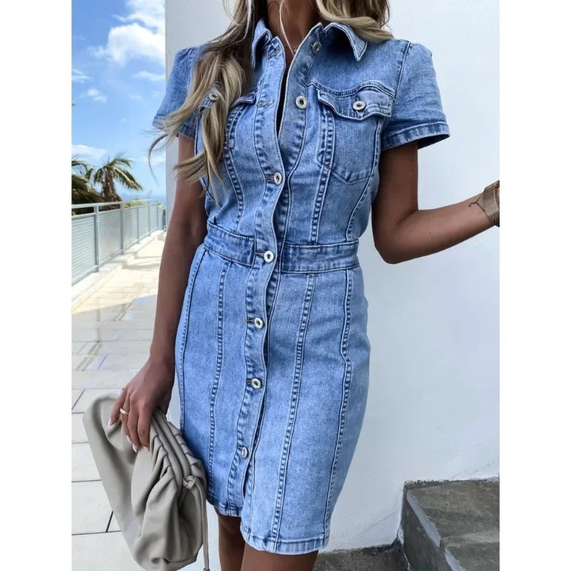 Malou - Einreihiges Denim-Kleid