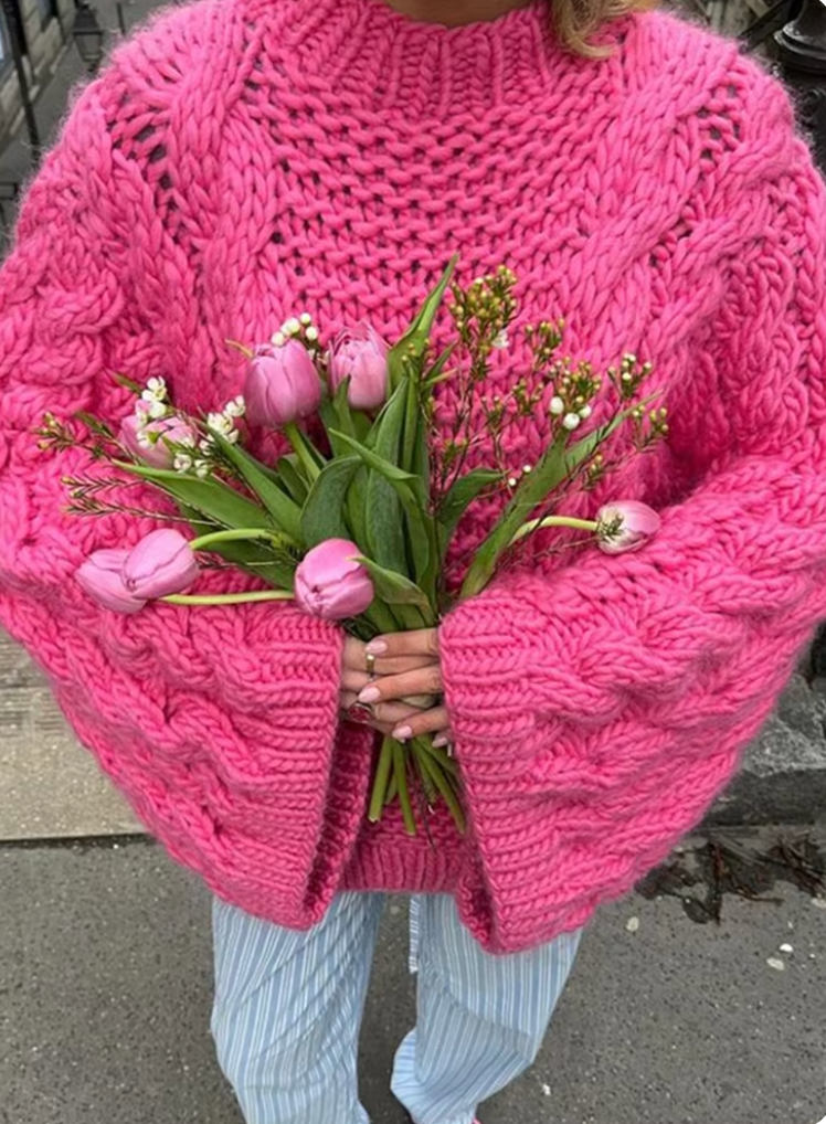 Ursule | Grobstrick Oversize Pullover mit hohem Kragen