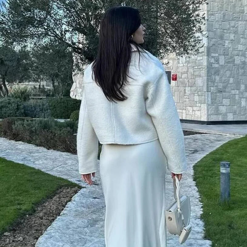 Nad | Weiße Tweed Cropped Bomberjacke Damen – Stilvoll und Trendig